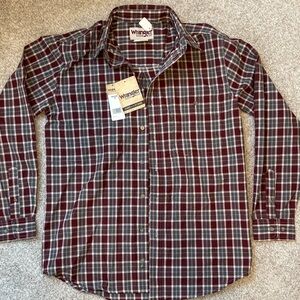 Wrangler Burgundy and White Plaid Button-Down Shirt